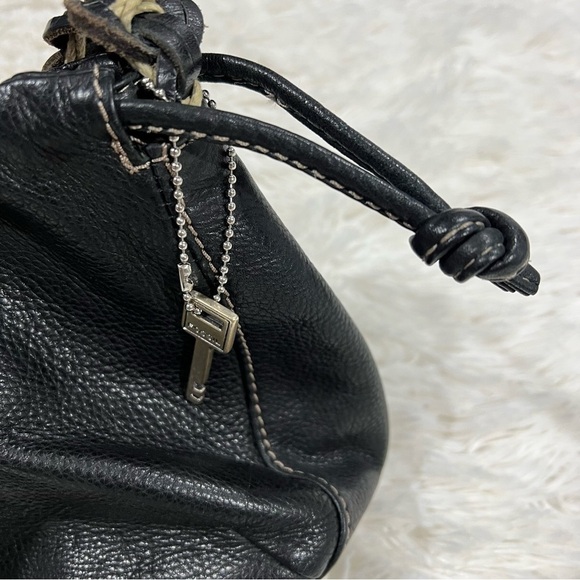 Fossil Pebbled Leather Purse Black Drawstring Hobo Bag Braided Strap - Picture 2 of 14